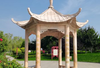 涼亭雕塑-公園廣場(chǎng)草坪休閑區(qū)六角晚霞紅涼庭雕塑