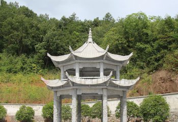 涼亭雕塑-仿古建筑復式斗拱鼎寺院擺放青石雕刻涼亭雕塑