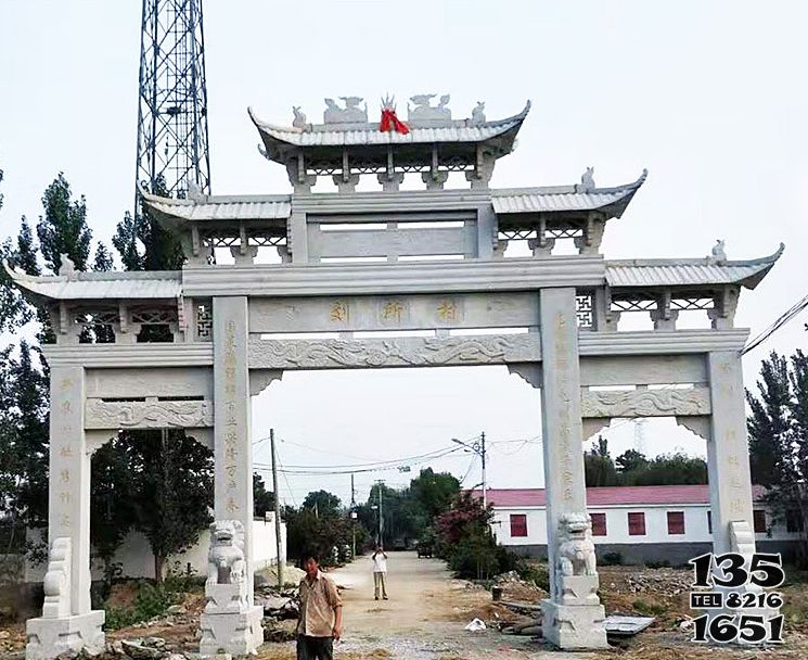 牌坊雕塑-美麗城市建設(shè)孝善漢白玉三門樓浮雕牌坊高清圖片