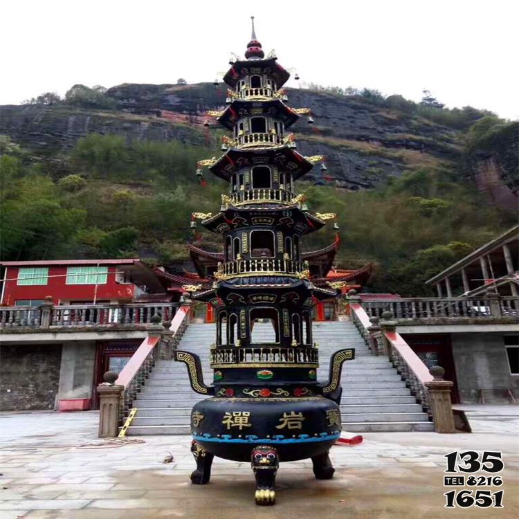 鼎雕塑-景區(qū)寺廟大型塔型不銹鋼仿銅鼎雕塑高清圖片