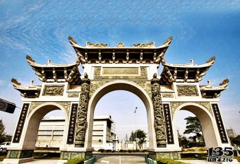 牌坊雕塑-媽祖景點(diǎn)三門五樓古建青石雕牌坊