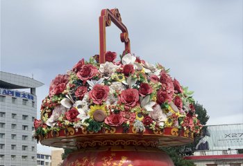 花籃雕塑-玻璃鋼彩繪國(guó)慶花卉戶外廣場(chǎng)大型花籃雕塑