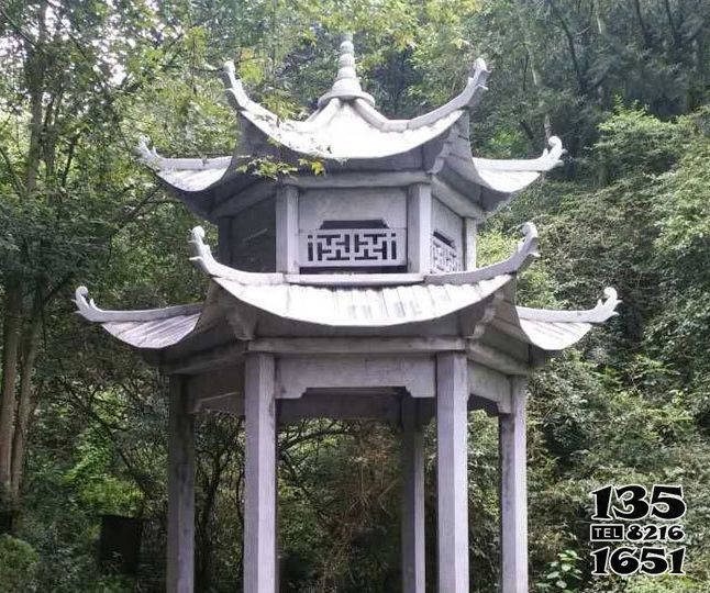 涼亭雕塑-花崗巖雙層鏤空景區(qū)戶(hù)外休閑涼亭高清圖片