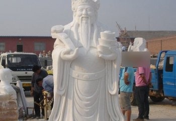 財(cái)神雕塑-手托元寶的財(cái)神漢白玉石雕財(cái)神雕塑