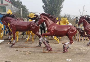 馬雕塑-景區(qū)創(chuàng)意玻璃鋼彩繪奔騰的馬雕塑