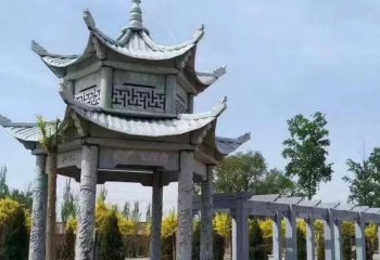 涼亭雕塑-公園景區(qū)雙層浮雕鏤空長(zhǎng)廊石雕休閑涼亭