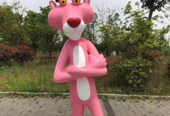 豹子雕塑-公園、商超彩繪粉紅豹，卡通動物玻璃鋼雕塑