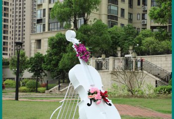 大提琴雕塑-公園景區(qū)玻璃鋼創(chuàng)意白色大提琴雕塑