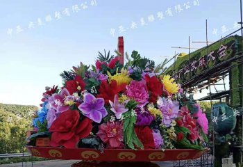 花籃雕塑-迎國(guó)慶玻璃鋼彩繪花朵花籃雕塑