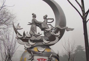 牛郎織女雕塑-景區(qū)公園不銹鋼拋光牛郎織女相會(huì)雕塑