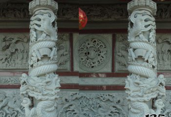 龍柱雕塑-寺廟景區(qū)大殿門(mén)前大理石龍柱石雕