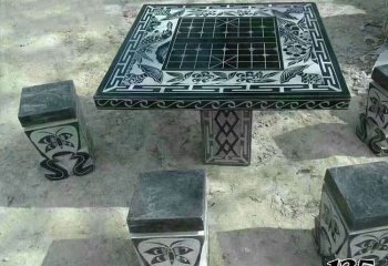 桌椅雕塑-學(xué)院廣場擺放雕刻象棋格青石仿古桌凳雕塑