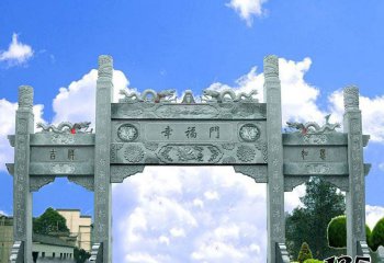 牌坊雕塑-廣場(chǎng)景觀擺放三門青石柱牌坊