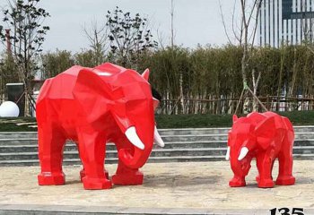 大象雕塑-公園景區(qū)大象景觀玻璃鋼彩繪紅色幾何大象雕塑