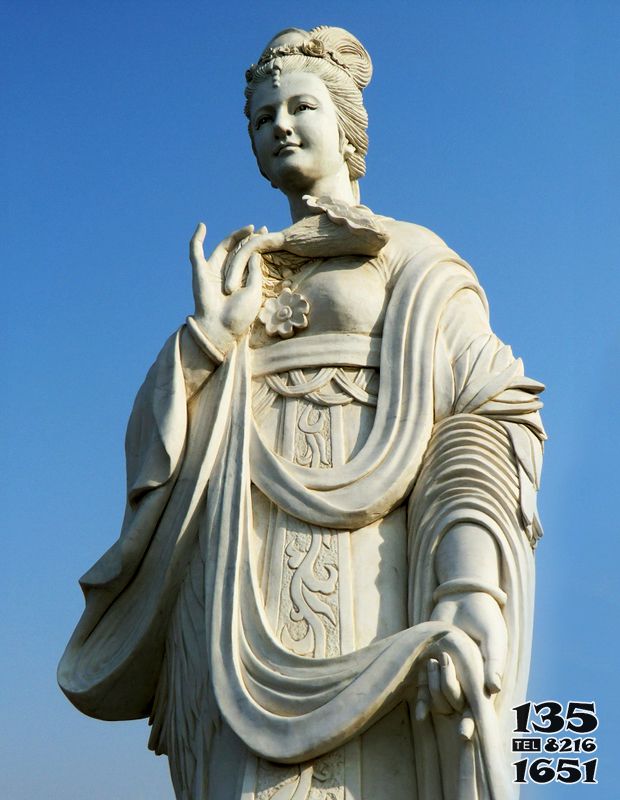 花神雕塑-十二花神之七月雞冠花蔡氏漢白玉古代美女雕像高清圖片