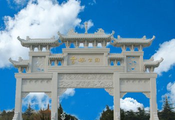 牌坊雕塑-新中式公園漢白玉三門石牌樓牌坊雕塑