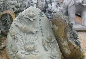 荷花雕塑-戶外別墅公園石頭浮雕荷花雕塑