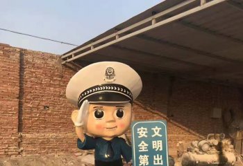 警察雕塑-玻璃鋼卡通公園廣場(chǎng)安全警示語雕塑景觀警察雕塑