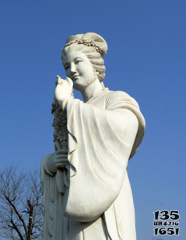 花神雕塑-十二花神之三月桃花息夫人漢白玉古代美女雕像高清圖片