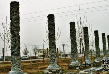 龍柱雕塑-戶(hù)外街道青石石雕浮雕龍柱雕塑