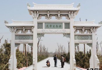 牌坊雕塑-生態(tài)園景區(qū)大理石三門牌坊浮雕擺件