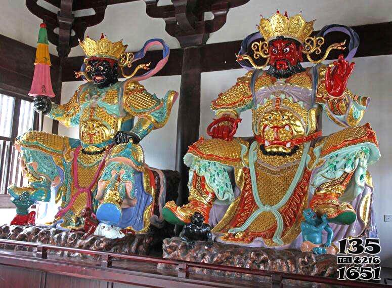 天王雕塑-寺廟大型玻璃鋼彩繪鎏金天王雕塑高清圖片