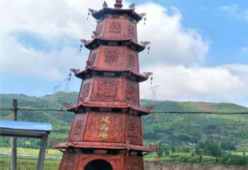 佛塔雕塑-寺廟景區(qū)戶外擺放鑄銅多層浮雕佛塔雕塑