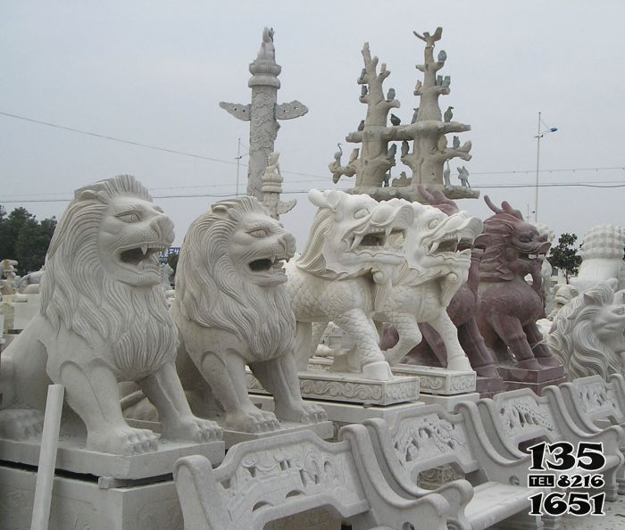 獅子雕塑-戶(hù)外景區(qū)大理石石雕創(chuàng)意大門(mén)口獅子獅子雕塑高清圖片