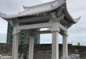 涼亭雕塑-寺院景區(qū)戶(hù)外擺放芝麻灰古建斗拱涼亭雕塑