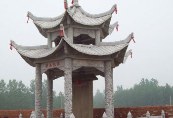 涼亭雕塑-寺院戶(hù)外擺放石碑雙層雕刻涼亭景觀(guān)雕塑