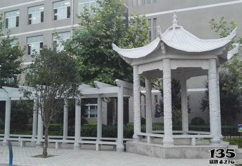 涼亭雕塑-學(xué)院操場大理石長廊仿古建休閑涼亭雕塑