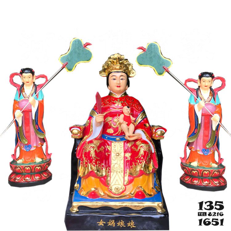 女媧雕塑-寺廟景區(qū)擺放女媧娘娘彩繪玻璃鋼雕塑高清圖片