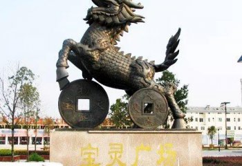 麒麟雕塑-戶外廣場(chǎng)大型景觀不銹鋼踩著銅錢(qián)的麒麟雕塑