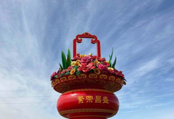 花籃雕塑-定制玻璃鋼大型花籃雕塑戶外天安門廣場(chǎng)公園花籃雕塑