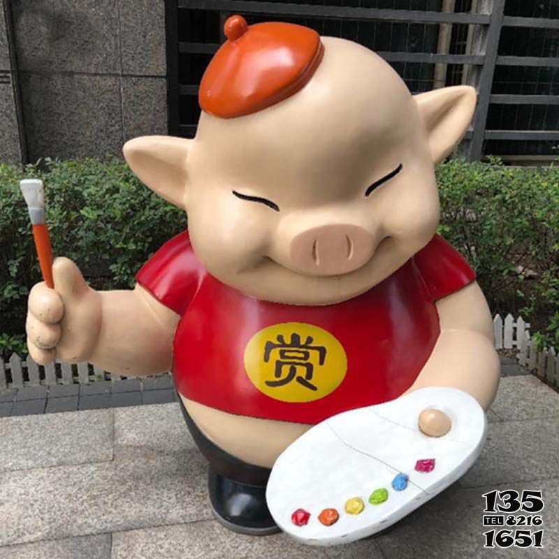 小豬雕塑-商業(yè)廣場(chǎng)街邊擺放卡通豬玻璃鋼雕塑高清圖片