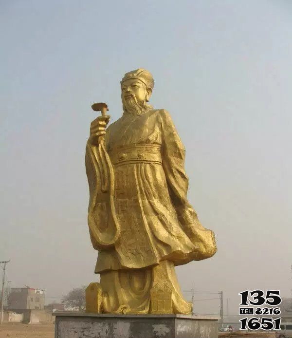 李時珍雕塑-醫(yī)學(xué)院廣場站姿拿藥名醫(yī)李時珍鍍金玻璃鋼雕塑高清圖片