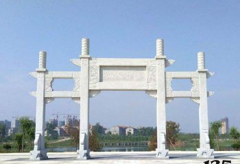 牌坊雕塑-公園景區(qū)漢白玉三門石柱牌樓石雕