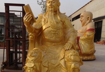 關(guān)公雕塑-不銹鋼噴金烤漆大型看書(shū)的關(guān)公雕塑