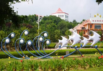 海浪浪花雕塑-花園裝飾條形藍色不銹鋼海浪浪花雕塑