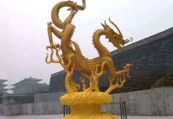 龍雕塑-景區(qū)庭院純金鑄造神獸飛龍雕塑