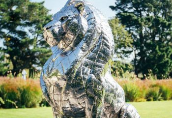 獅子雕塑-公園草坪大型戶外園林景觀不銹鋼鏡面獅子雕塑