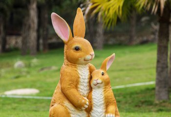 兔子雕塑-動物園兩只黃色母子玻璃鋼兔子雕塑