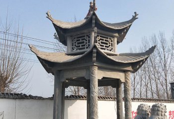 涼亭雕塑-景區(qū)寺廟青石仿古雕刻鏤空涼亭雕塑