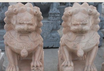 獅子雕塑-廣場(chǎng)祠堂晚霞紅石雕浮雕一對(duì)看門(mén)的獅子雕塑