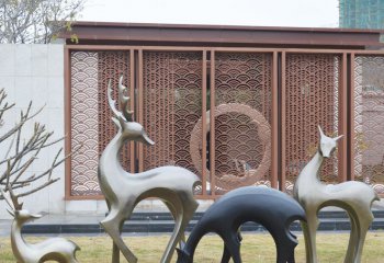 鹿雕塑-公園不銹鋼仿銅四只鹿雕塑