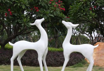 鹿雕塑-公園草坪玻璃鋼彩繪創(chuàng)意兩只抽象鹿雕塑