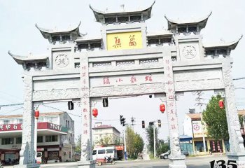 牌坊雕塑-古建筑農(nóng)村集市三門樓石雕牌坊