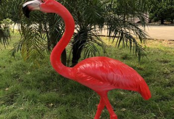 火烈鳥雕塑-公園一只站立的紅色玻璃鋼火烈鳥雕塑