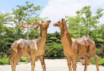 梅花鹿雕塑-不銹鋼幾何仿銅公園景區(qū)梅花鹿雕塑