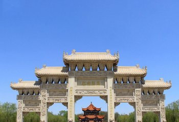 牌坊雕塑-景區(qū)大型花崗巖仿古建筑門(mén)樓牌坊